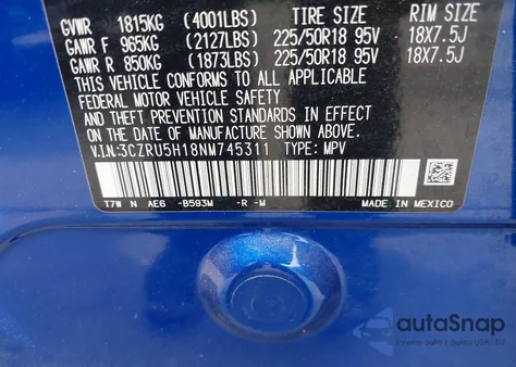 2022 Honda Hr-V 2Wd Sport from USA, damaged, VIN 3CZRU5H18NM745311